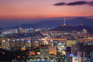 Downtown skyline in Sunset, Seoul city
